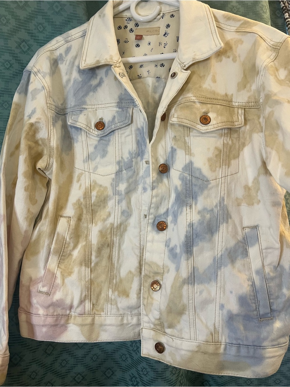 Anthropologie Pilcro Tie-Dye Denim Jacket in Blue & Tan Coastal Cowgirl Sz S